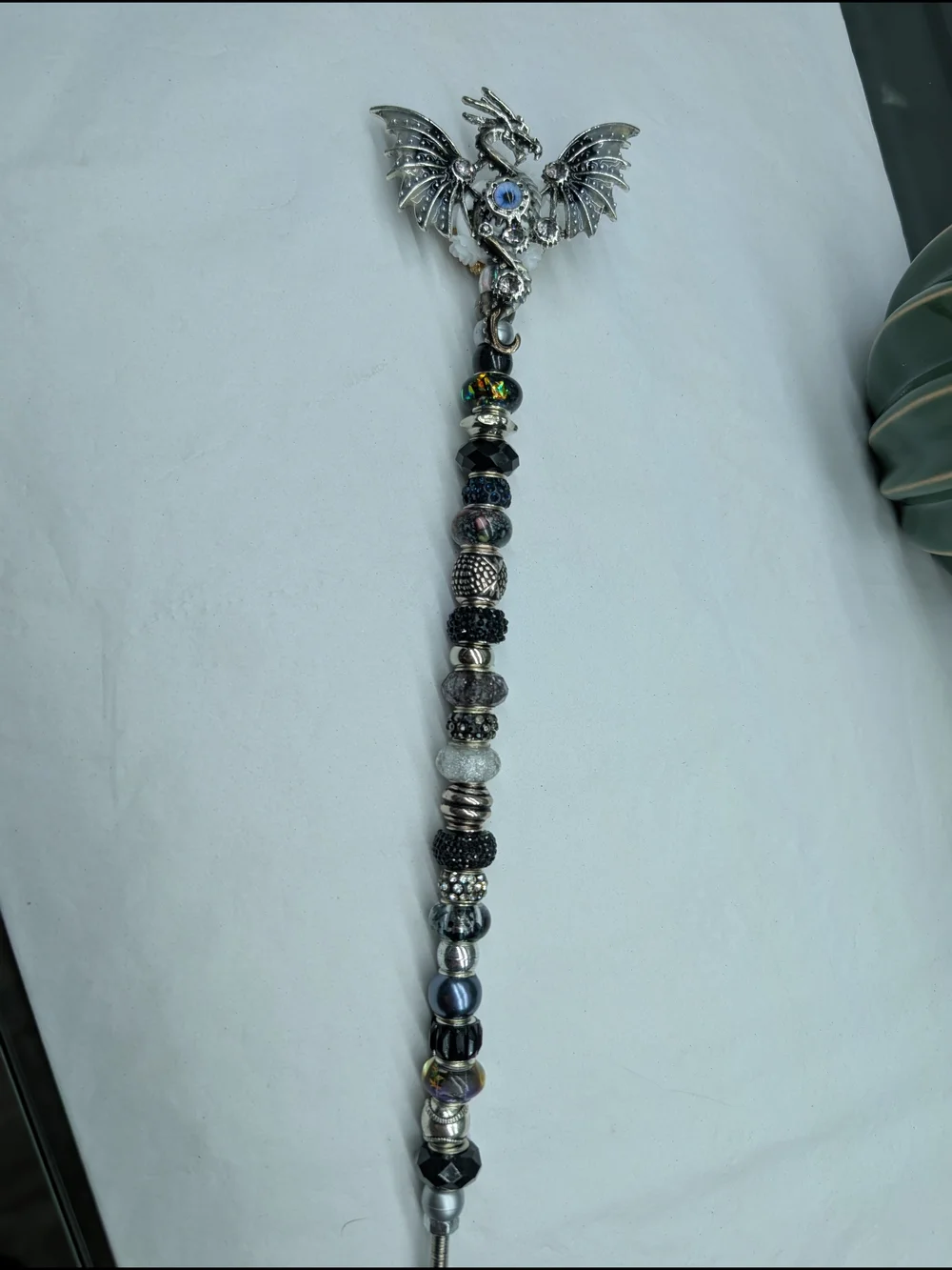 Hand Made Fairy Wand/Plant/Garden Stake W/Metal Dragon Topper